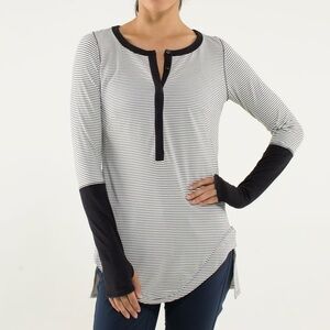 Lululemon Athletica Black and White Striped Long Sleeve Top